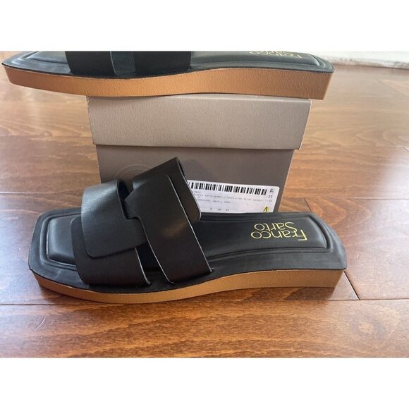 Capri Slide Black Leather Franco Sarto Slide Flat Sandals NEW Leather 6 M - Picture 3 of 7